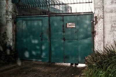 Closed door of abandoned building