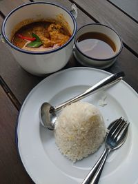 High angle view of food in plate