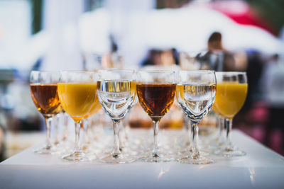 Close-up of wine in glass on table