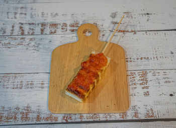 High angle view of breakfast on table