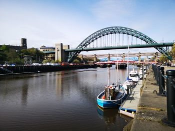 Low angle view of bridge over river against sky