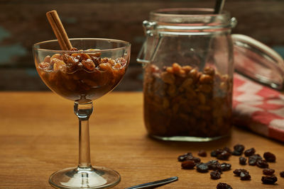 Close-up of wineglass on table