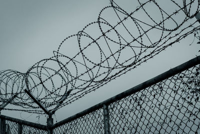 Prison security fence. barbed wire security fence. razor wire jail fence. barrier border. 