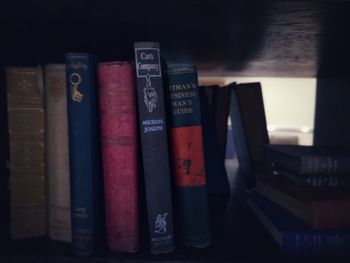 Close-up of books on shelf