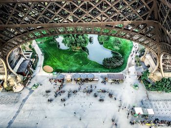High angle view of people in garden