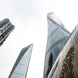 Low angle view of skyscrapers against clear sky