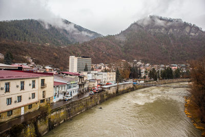 High angle view of buildings in city