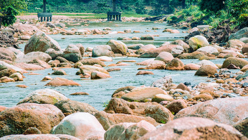 View of rocks in river