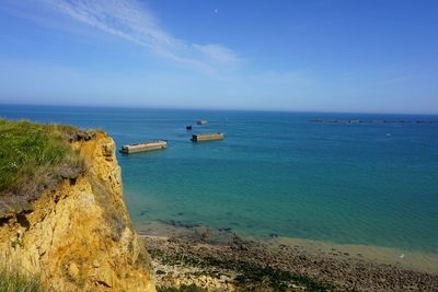 Scenic view of sea against blue sky