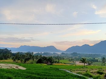 Scenic view of field against sky during sunset