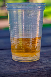 Close-up of glass of jar on table