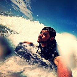 High angle view of woman in water