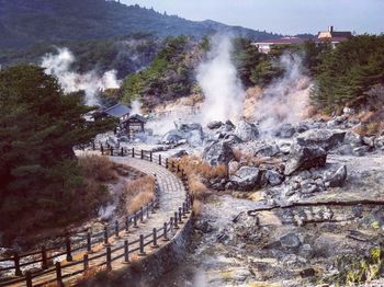 High angle view of waterfall on mountain