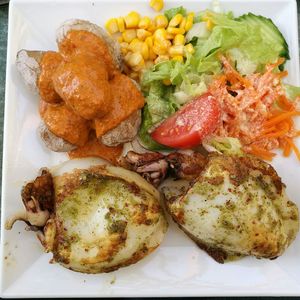 High angle view of food in plate