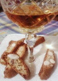 Close-up of ice cream in glass on table