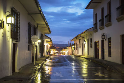 Wet and empty street in popayan, colombia