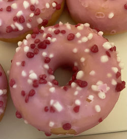 High angle view of pink cake