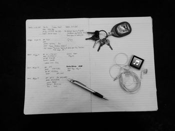 High angle view of paper on table