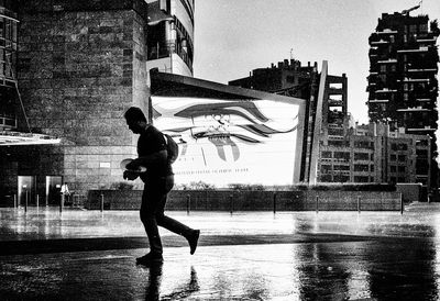 Full length of water in city