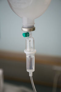 Close-up of iv drip at hospital