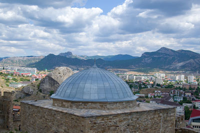 High angle view of townscape against sky