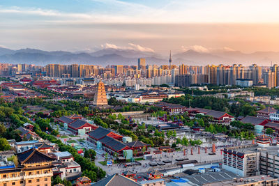 High angle view of townscape against sky