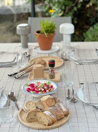 High angle view of food on table