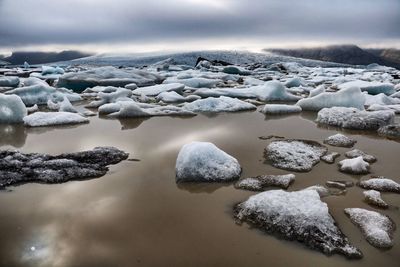 Scenic view of frozen lake against sky