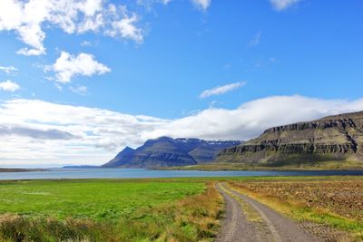 Road by landscape against sky