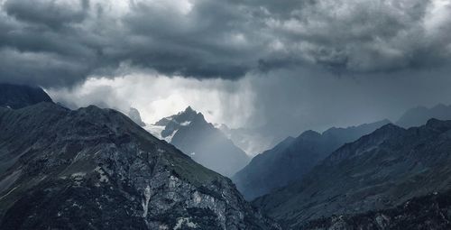 Panoramic view of mountains against cloudy sky