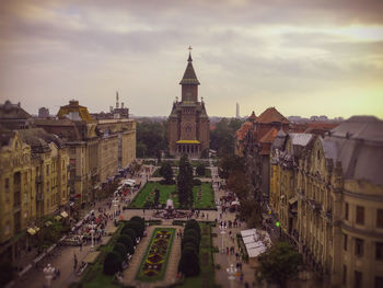 High angle view of buildings in city