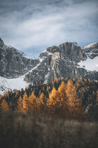 Scenic view of snowcapped mountains against sky