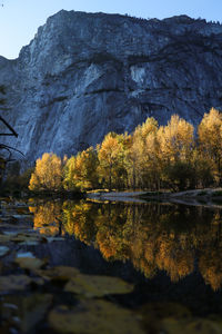 Scenic view of lake against mountain during autumn