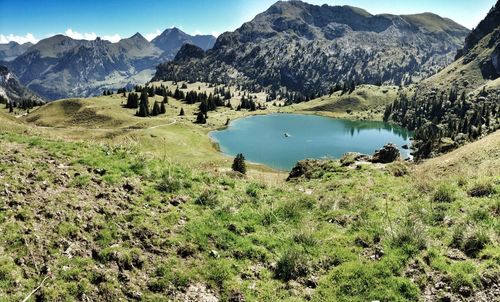 Scenic view of lake and mountains