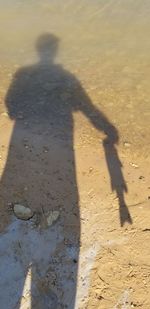 Shadow of person on sand at beach