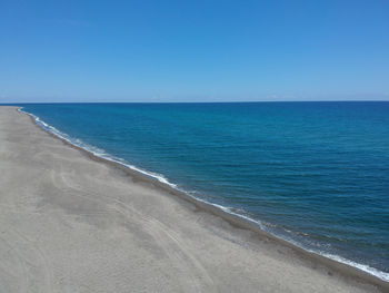 Scenic view of sea against clear blue sky