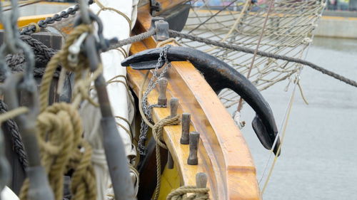 Close-up of fishing boat in sea