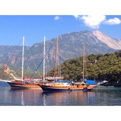 Boats moored in sea