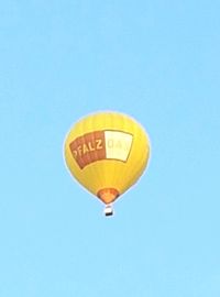 View of hot air balloon against blue sky