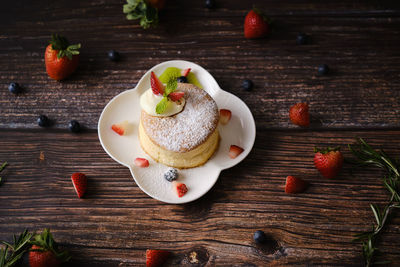 High angle view of dessert on table