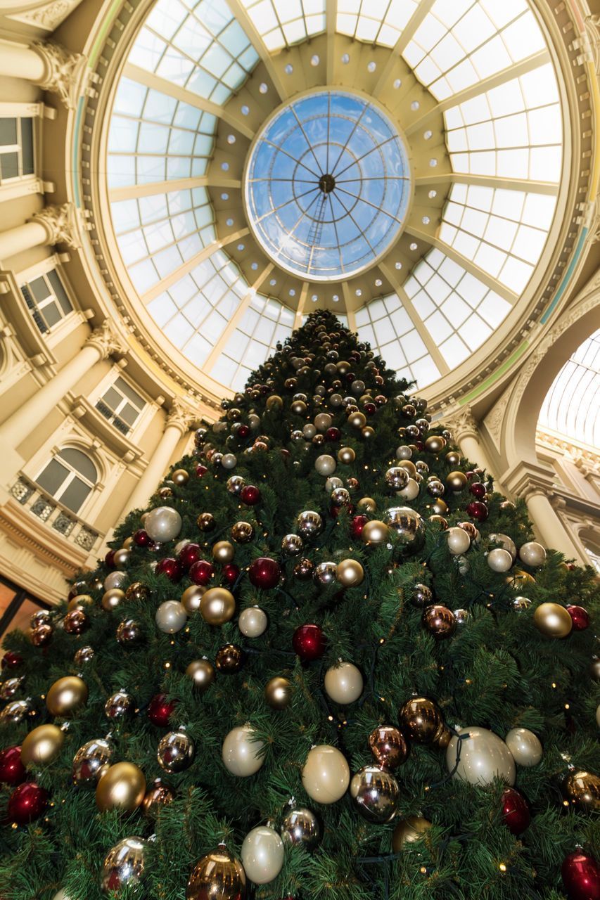 LOW ANGLE VIEW OF CHRISTMAS DECORATION IN ROW