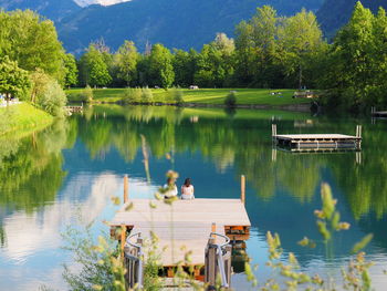 Scenic view of lake against trees