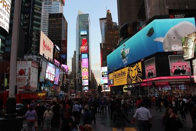 Crowd in city at night