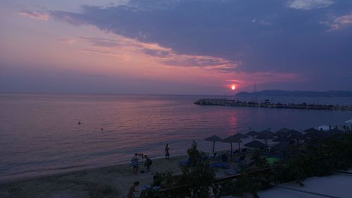 High angle view of sea against sky during sunset