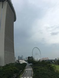 View of modern buildings against cloudy sky