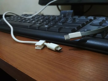 High angle view of computer keyboard on table