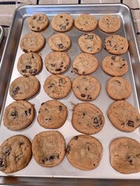 High angle view of cookies