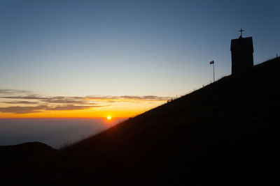 Scenic view of silhouette mountains against sky during sunset