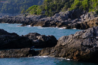 Scenic view of sea and rocks