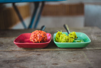 Close-up of food on table